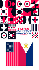 Fototapeta premium Filipino American History Month with Geometric Abstract shapes desgin Red Blue and yellow color. Holiday concept. Template for card, october poster, placard, template for mobile phone responsive.