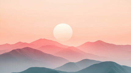 Obraz premium Serene mountain sunrise with misty peaks and vibrant pink sky capturing tranquil natural beauty