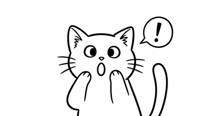 Obraz premium Cute Cartoon Cat Line Art with Surprised Expression