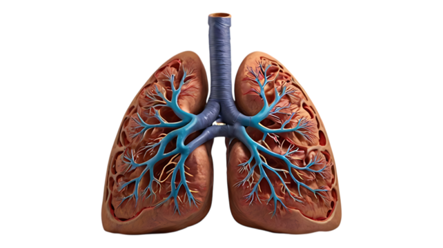 Human lung anatomy respiratory system diagram for medical education and healthcare resources on transparent background