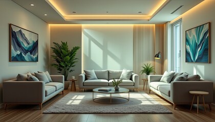 Modern and Stylish Living Room Interior Design with Cozy Sofas and Elegant Decor Elements