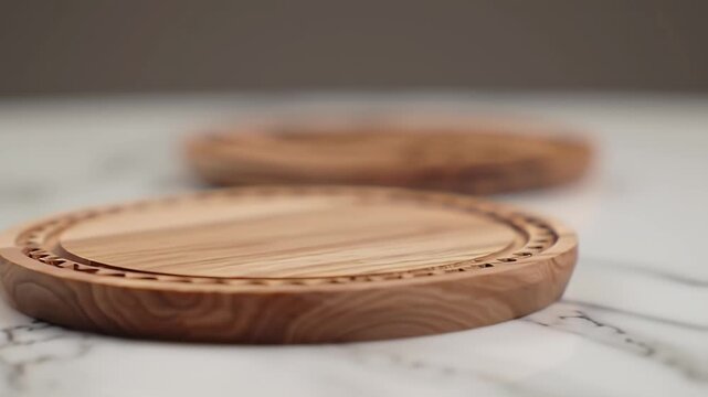 Wooden Round Coaster on Marble Surface for Drink Protection in Home Interior