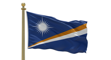 Waving flag of the Marshall Islands on a flagpole with blue background, national symbol, perfect for patriotic or cultural projects