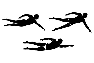Fototapeta premium silhouettes swimmer in different stages of freestyle stroke