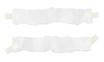 A creative set of torn grid tape and paper strip elements with paper clips, designed as transparent PNG overlays. Perfect for collage, scrapbook, digital journaling, moodboards, social media posts, an