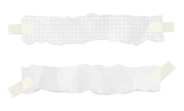 A creative set of torn grid tape and paper strip elements with paper clips, designed as transparent PNG overlays. Perfect for collage, scrapbook, digital journaling, moodboards, social media posts, an