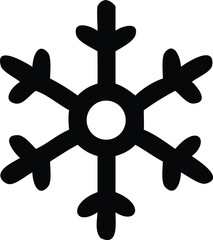 Obraz premium A stark black silhouette of a stylized snowflake with six pointed arms and a central circular opening symbolizing winter