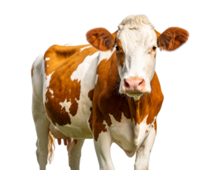 Front-Facing Dairy Cow with Orange and White Spots, Transparent PNG