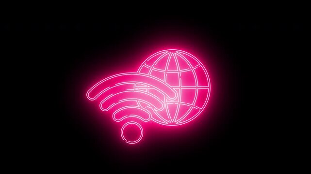 wifi icon and globe icon with neon effect