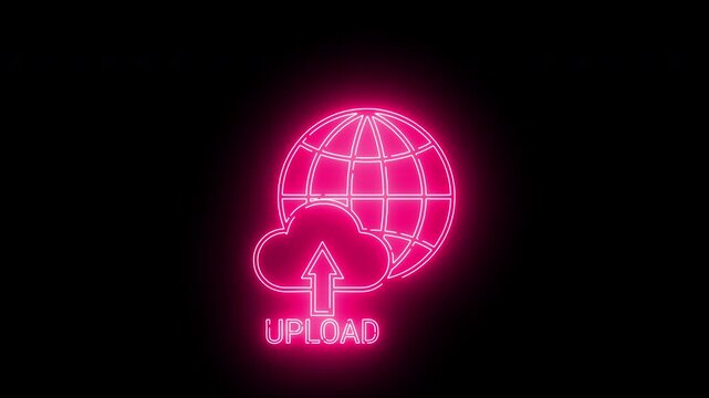 upload icon and globe icon with neon effect