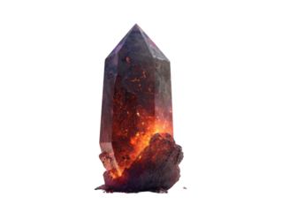 Volcanic Smoky Crystal with a Glowing Core of Molten Lava and Embers.