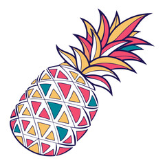 A colorful pineapple in a minimalist vector line art style with geometric patterns
