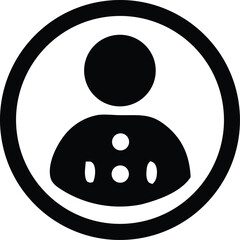 Simple black silhouette of a person icon inside a circular outline representing a user profile or account