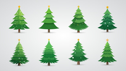 Christmas Tree Vector Set &ndash; Festive Holiday Pine Trees with Decorations, Ornaments, and Stars &ndash; Flat and Cartoon Style Illustration Pack | Adobe Stock
