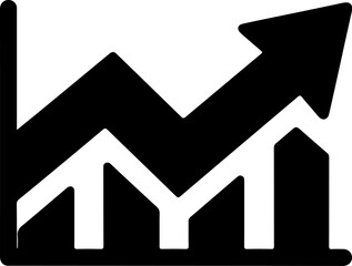 Black and white graphic of an upward trending financial chart with arrows