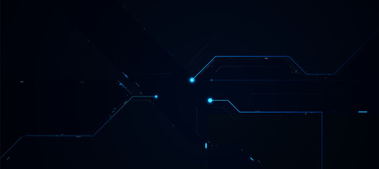 Technology blue circuit on dark background. Futuristic digital cyber, tech event poster or corporate business concept