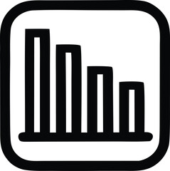 Iconic black and white graphic representing a declining trend with four descending bars within a rounded square frame