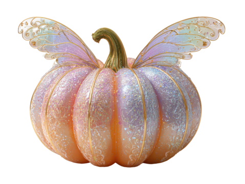 Magical iridescent pumpkin with delicate fairy wings sparkling glitter and gold trim. - Powered by Adobe