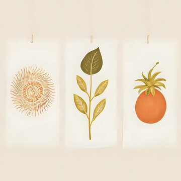 A set of three abstract art vector illustrations. Creative minimalist hand drawn vector illustration