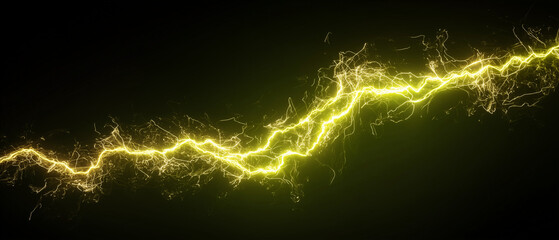 Fototapeta premium Golden/Yellow lightning bolt energy streak on black background.