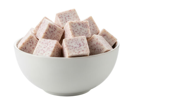 Isolated taro cubes in bowl