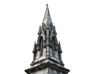 Aged Gothic stone spire with intricate carvings and weathered texture.