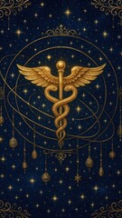 Celestial golden caduceus illustration