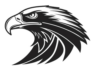Black and White Eagle Head Profile: Majestic Bird of Prey Illustration isolated on transparent background