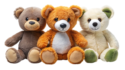 Cutout Set of 3 Stuffed Animal Toys Isolated on White Background as Transparent. PNG. AI GENERATED