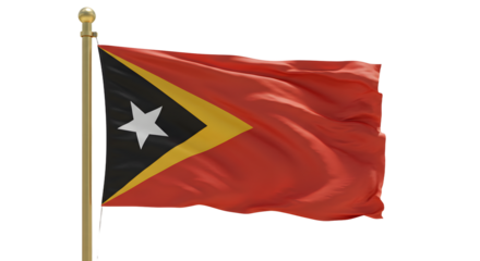 Flag of East Timor waving on flagpole isolated on white background, symbol of Timor-Leste, perfect for cultural and patriotic projects