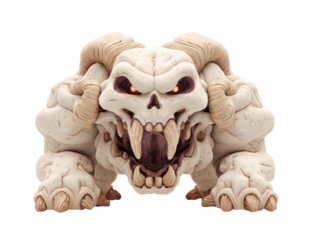 Fearsome horned monster with a skeletal face glowing red eyes and a muscular bone-like body.