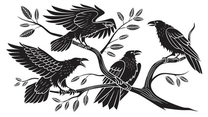 Obraz premium Ravens perched on a branch