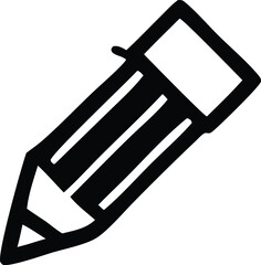 Simple hand drawn black outline of a pencil with eraser on a white background illustrating writing and creativity