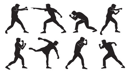 Set of fighting poses in vector illustration