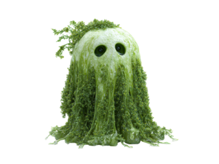 Ethereal green nature spirit a slimy ghost covered in fresh sprouts and vegetation.
