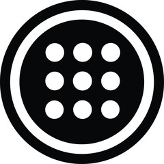 Abstract circular graphic featuring a grid of nine white dots within concentric circles rendered in stark black and white
