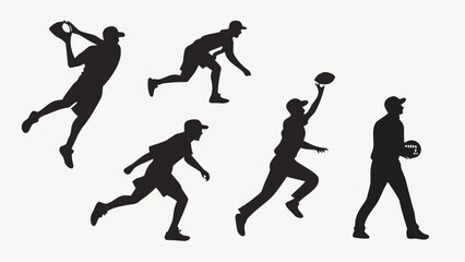 Fototapeta premium Silhouette of athletes playing american football and catching ball on