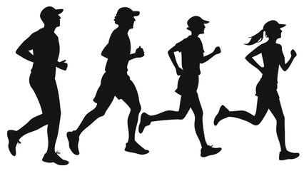 Silhouette of four runners