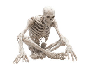 A gnarled ancient skeleton with a rough bone-like texture sitting in a contemplative cross-legged pose.