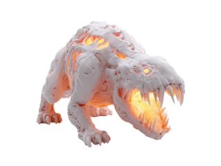 Fearsome pale fleshy monster with a glowing yellow core bared teeth and aggressive pose.