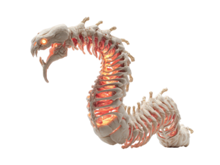 Menacing skeletal serpent with a glowing fiery core and aggressive open-mouthed pose.