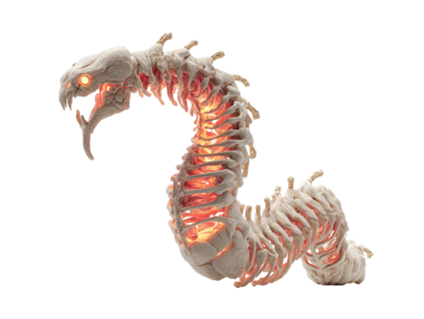 Menacing skeletal serpent with a glowing fiery core and aggressive open-mouthed pose.
