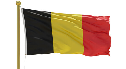 Belgium national flag waving on flagpole with black, yellow, and red vertical stripes, symbol of Belgium, perfect for travel and cultural themes