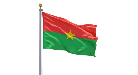 Waving flag of Burkina Faso on flagpole with clear background, symbol of West African country, perfect for international and cultural presentations
