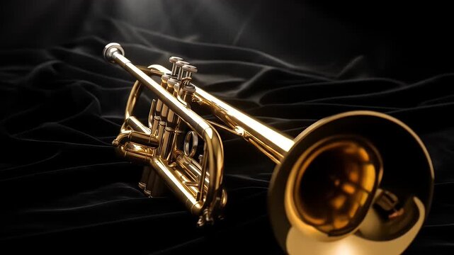 Golden trumpet shining under spotlight