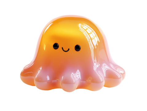 A cute glossy smiling octopus character with a yellow and pink gradient texture.