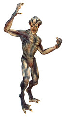 3D Rendering Blue Alien on White