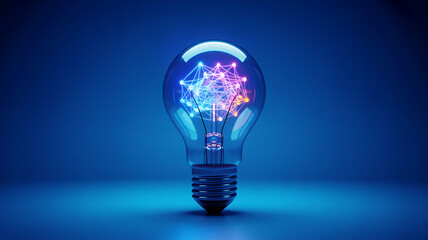 Digital Illustration of a Glowing Light Bulb with Futuristic Network Design