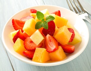 Vibrant fruit salad in a white bowl