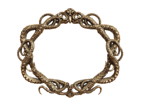 Fantasy-style oval frame with detailed intertwined octopus tentacles made of aged bronze.